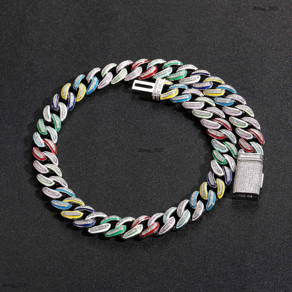 Hip-Hop Meisa New 15mm Colorful Enamel Cuban Chain High-End Sterling Silver Inlaid Moissanite chain Trendy Niche Jewelry