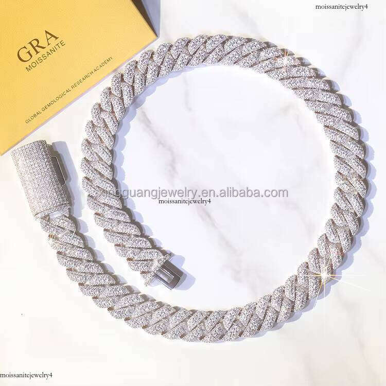 Custom 16mm Sterling Sier Iced Out Vvs Moissanite Cuban Chain Chokers Necklace 3rows Link Jewelry