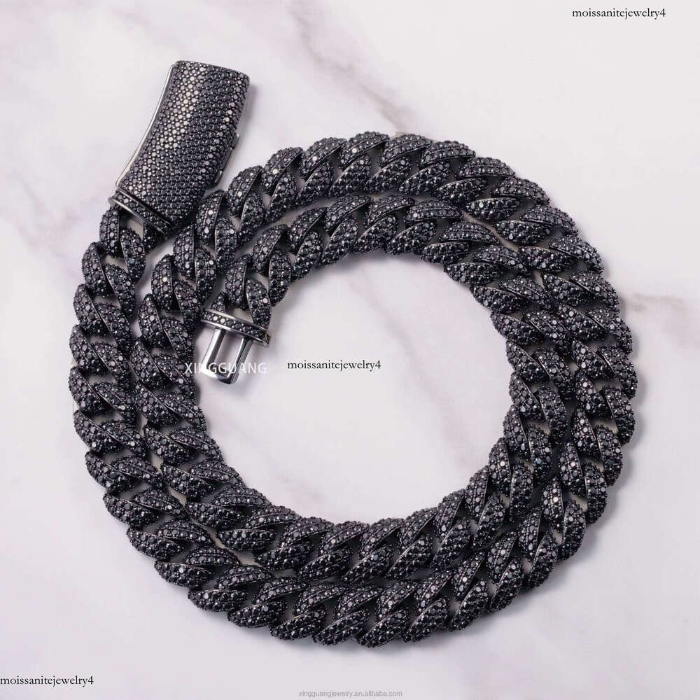 Pass Dia Tester 13mm Gold Plated Hip Hop Cuban Link Sier Full Iced Out Black Moissanite Chains Necklace
