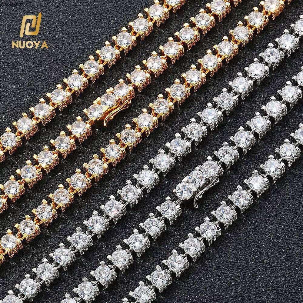 NUOYA Fine Jewelry New Design Iced Out Dia White Gold Plated 6mm Bling CZ Tennis Chain Women's Hip Hop Necklace