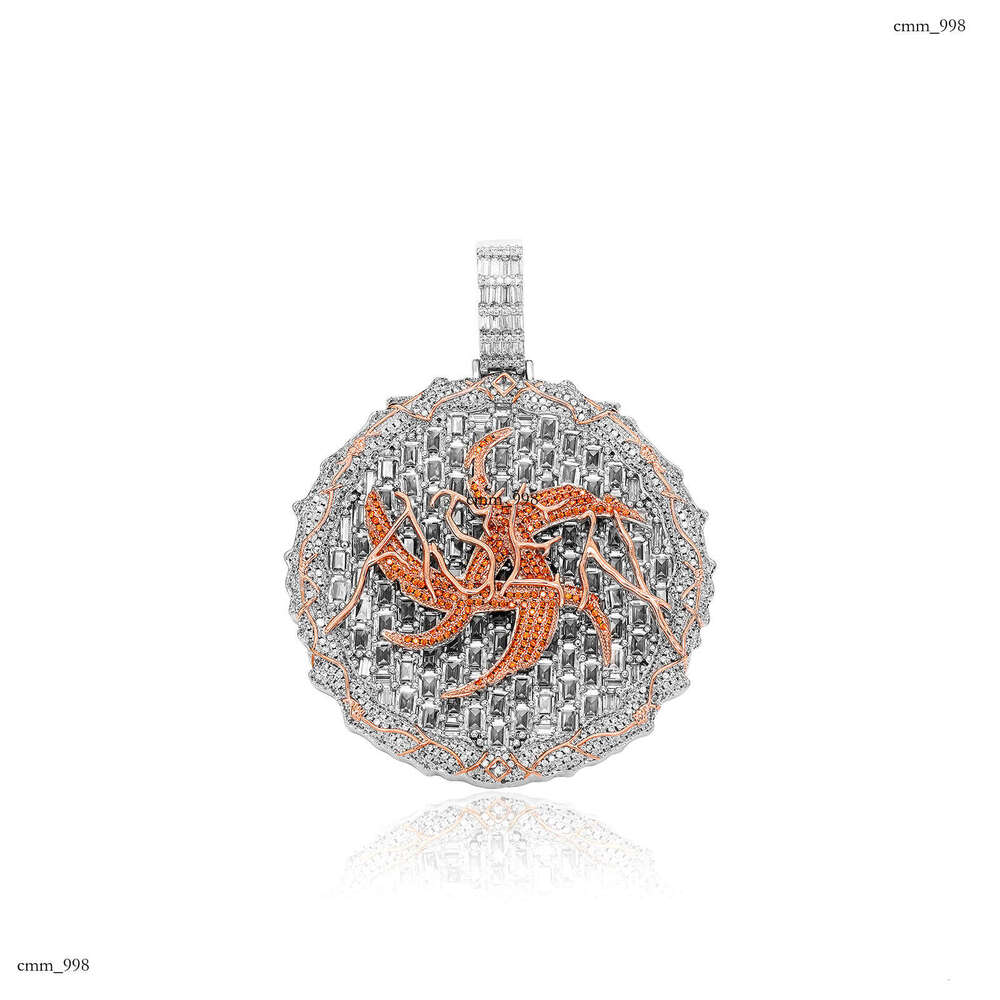 ASEN Ai Zhiheng Same Style Necklace Large T Square Full Dia Thorn Round Cake Hip Hop Pendant Men's Personality Versatile Accessory
