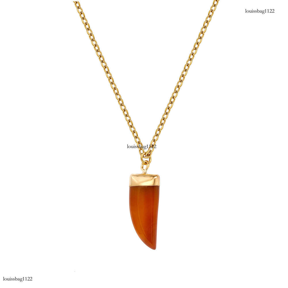 Agate Moon Natural Wolf Tooth Pendant Crystal Raw Stone Necklace