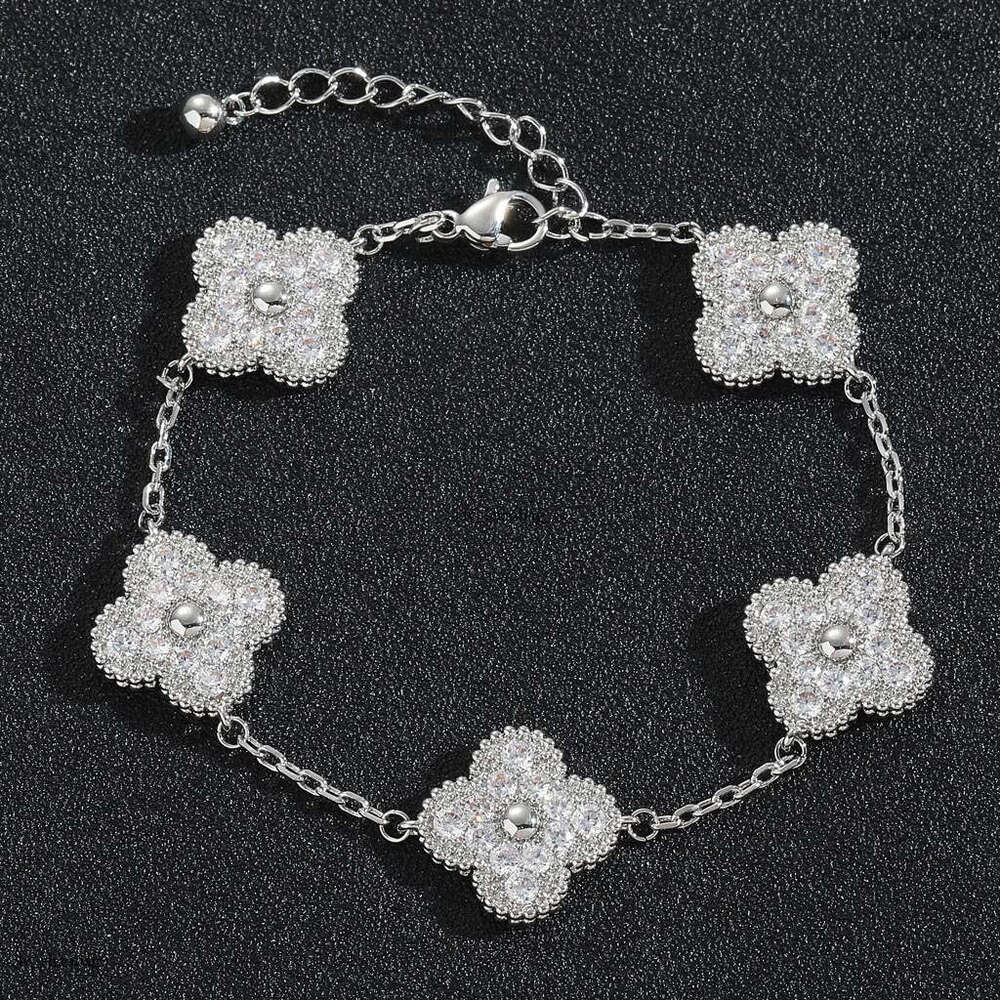 New Clover Sterling Silver Micro-inlaid Zircon Personality Trendy Women's Hip-hop Niche Accessories Flower Bracelet