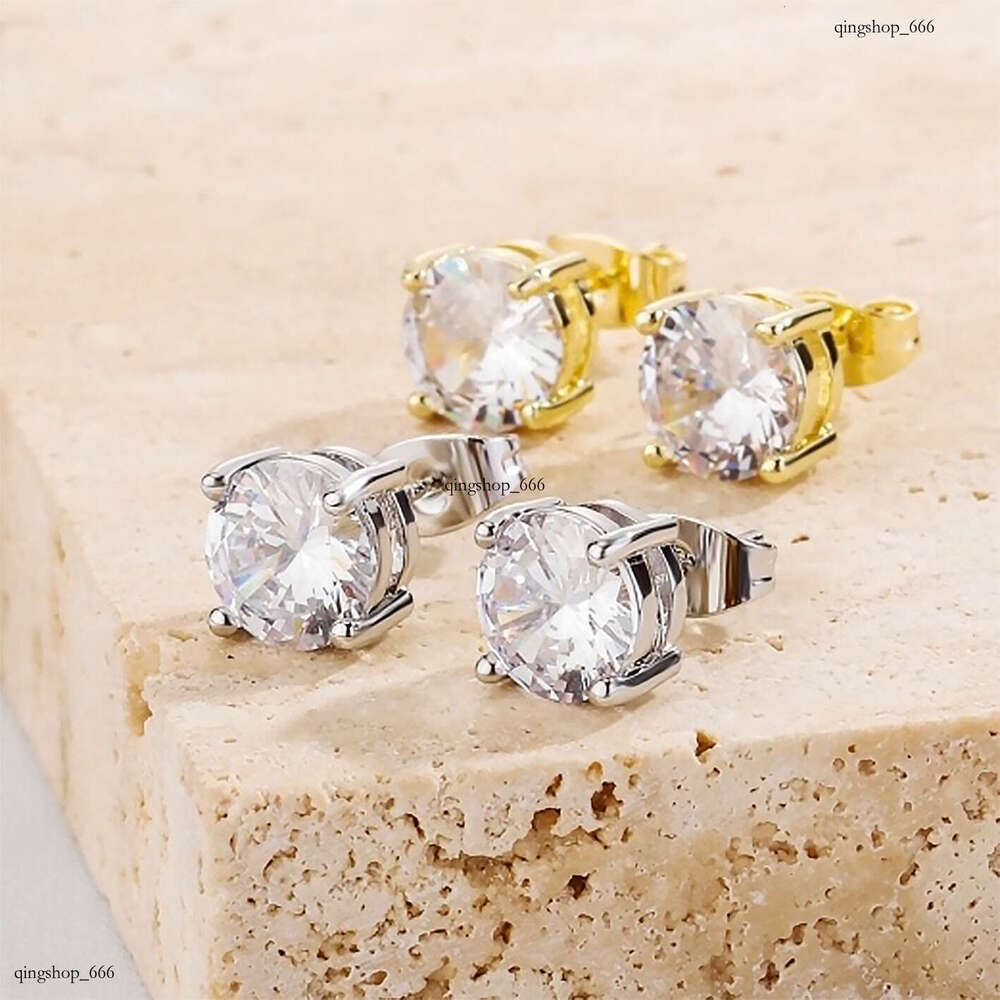 Sterling Silver Zircon Fashionable Elegant Classic Personality Six-Prong for Women 8mm Earrings