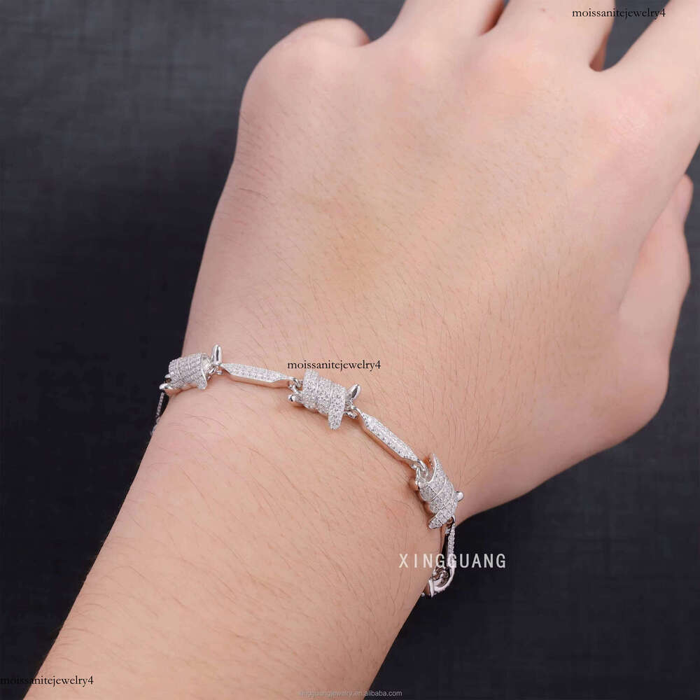 Fashion Style Men Women 8MM Spiked VVS Moissanite Dias S Sterling Sier Knots Link Cuban Bracelet Jewelry
