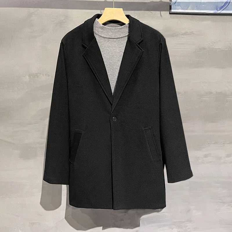 2024-New Mens Fashion Solid Color Business Korean Elegant Gentleman British Style Slim Casual Woolen Medium Long Trench Coat XJ250809
