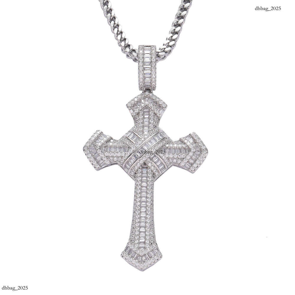 Cross Pendant Cubic Moissanite chain Personality Men's Hip Hop Necklace Sterling Silver Reversible Chain