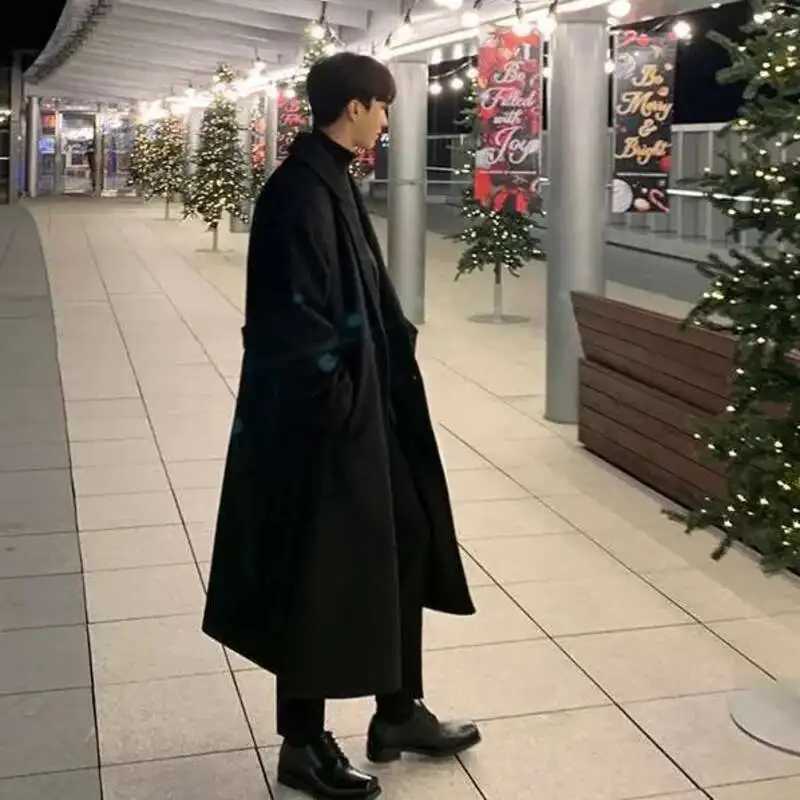 1655 Korean Style Mens Fashion Tide Woolen Coat Single Breasted Overcoat 2025 Autumn New Stylish Trench Casual Loose Fit XJ250809