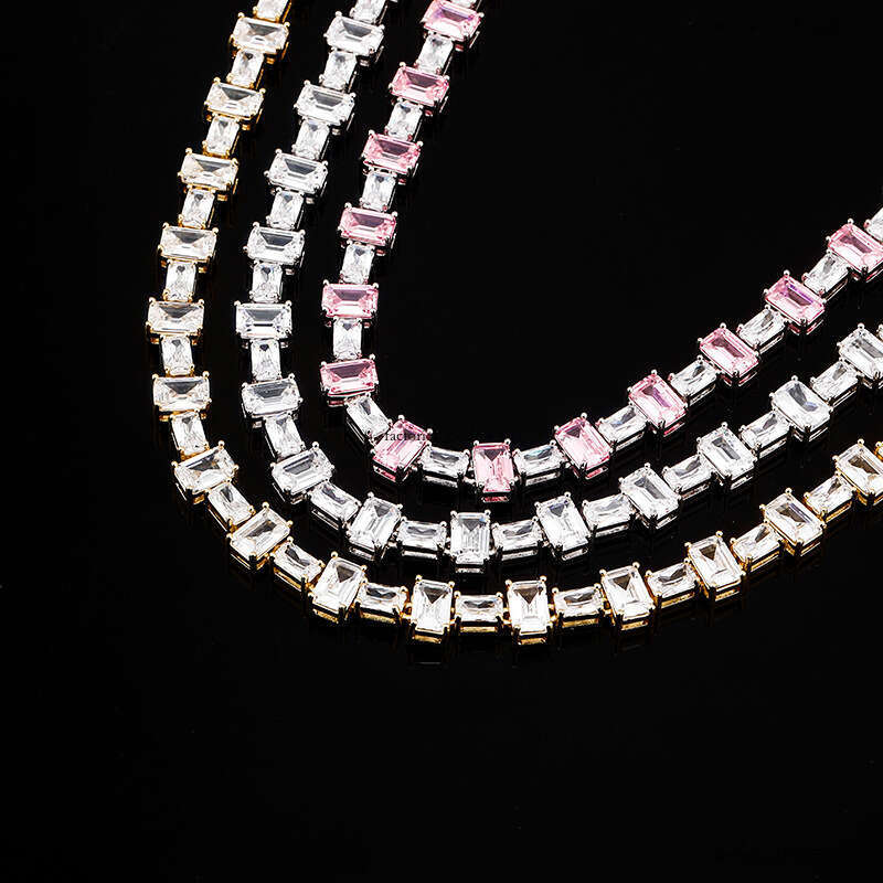Trendy Color-Block 6MM Cubic Moissanite chain Necklace Simple Personality Hip-Hop Moissanite chain Collarbone Unisex Sweater Chain