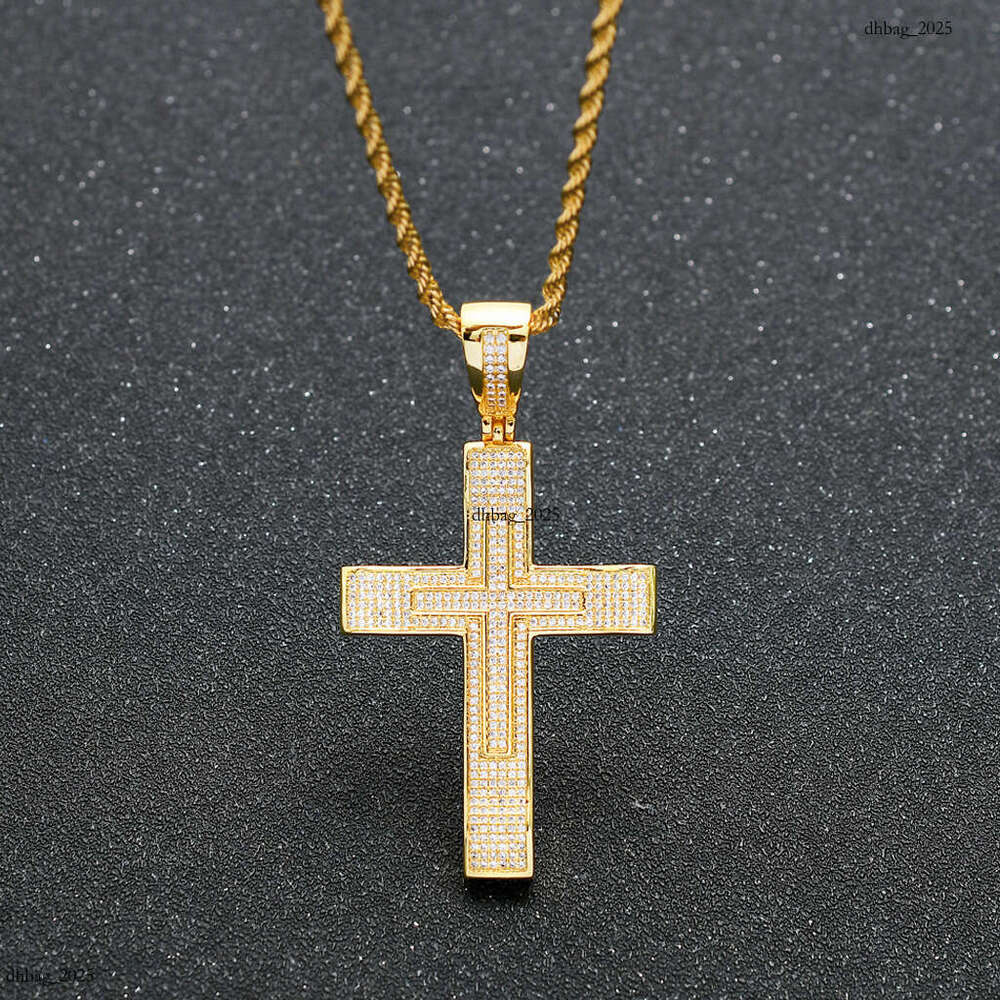 New Cross Pendant Full Moissanite chain Real Gold Religious Hip-Hop Jewelry
