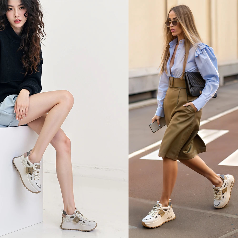 Fujin 3 inch 7cm Genuine Leather Comfy Breathable Hidden Heel Flats Skate Board Platform Wedge Sneakers Vulcanized Chunky Shoes 250804