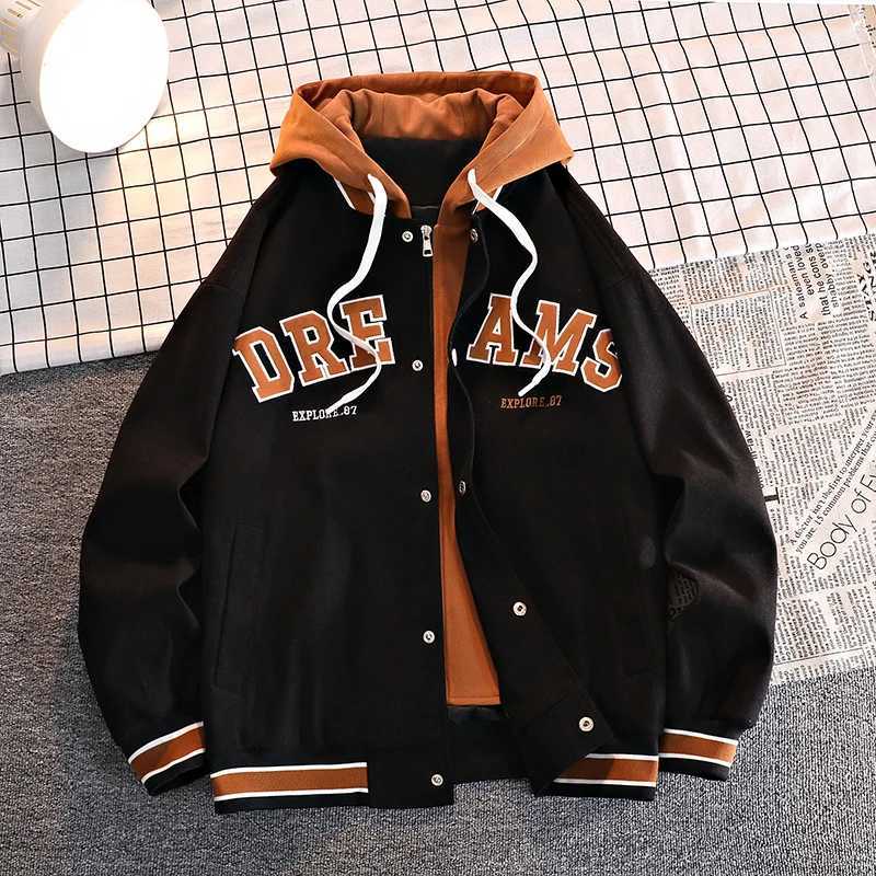 High Quality Varsity Baseball Uniform Jacket Mens Autumn New Trendy Brand All-match Student Hooded Jacket Plus Size Coats Women W250809