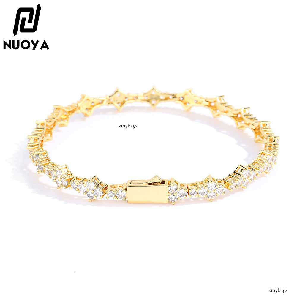 Hip Hop Spring Buckle Zircon Tennis Trendy Brand Personality Single Row Chain Full Dia Couple Bracelet