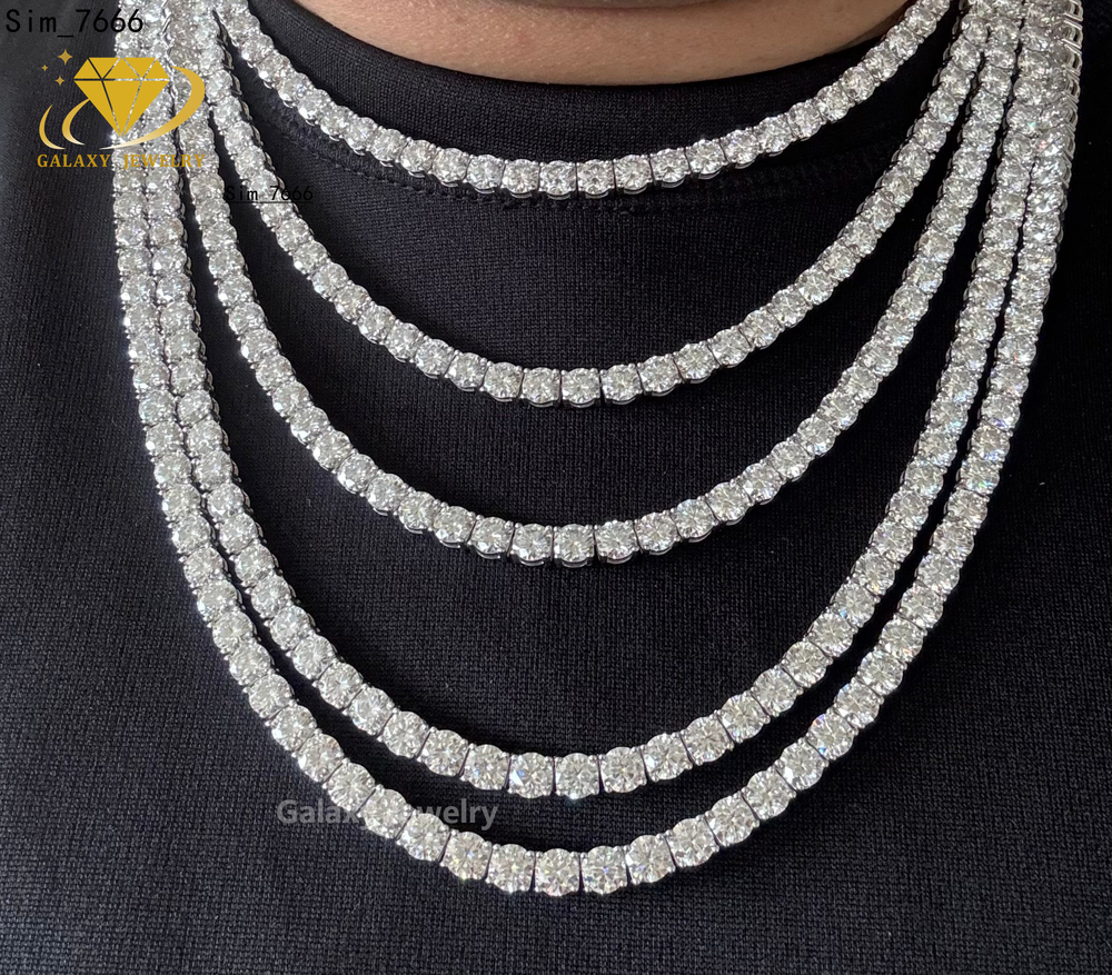 Pass Diamond Tester Wholesale Hip Hop 2mm-6mm Iced Out Bracelet VVS Moissanite Diamond 925 Sterling Silver Tennis Chain Necklace