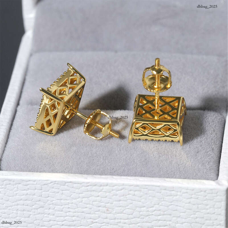 ICED OUT Classic Square Unisex Sier Plated Gold Moissanite Full Dia Earrings