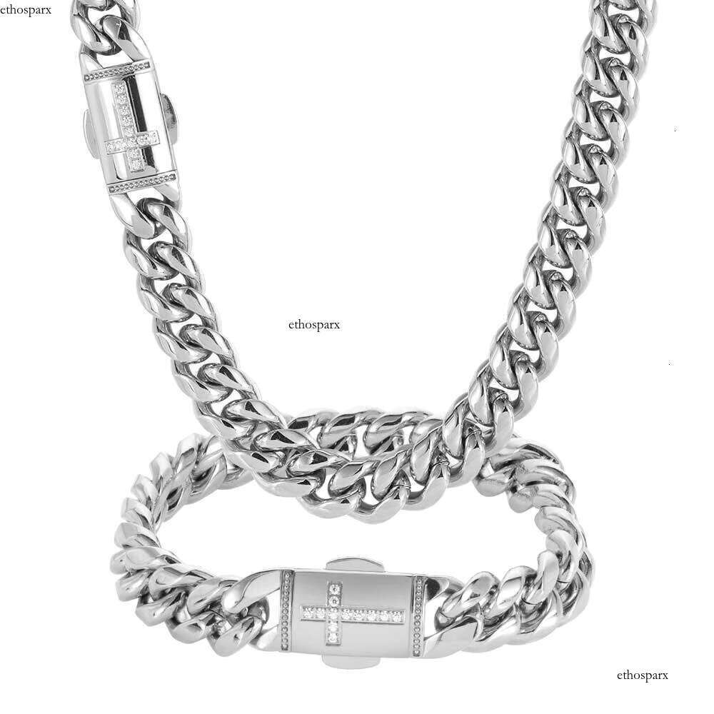 NUOYA 12mm Iced Clasp Sier Miami Stainless Steel Cuban Link Chain Jewelry Necklace