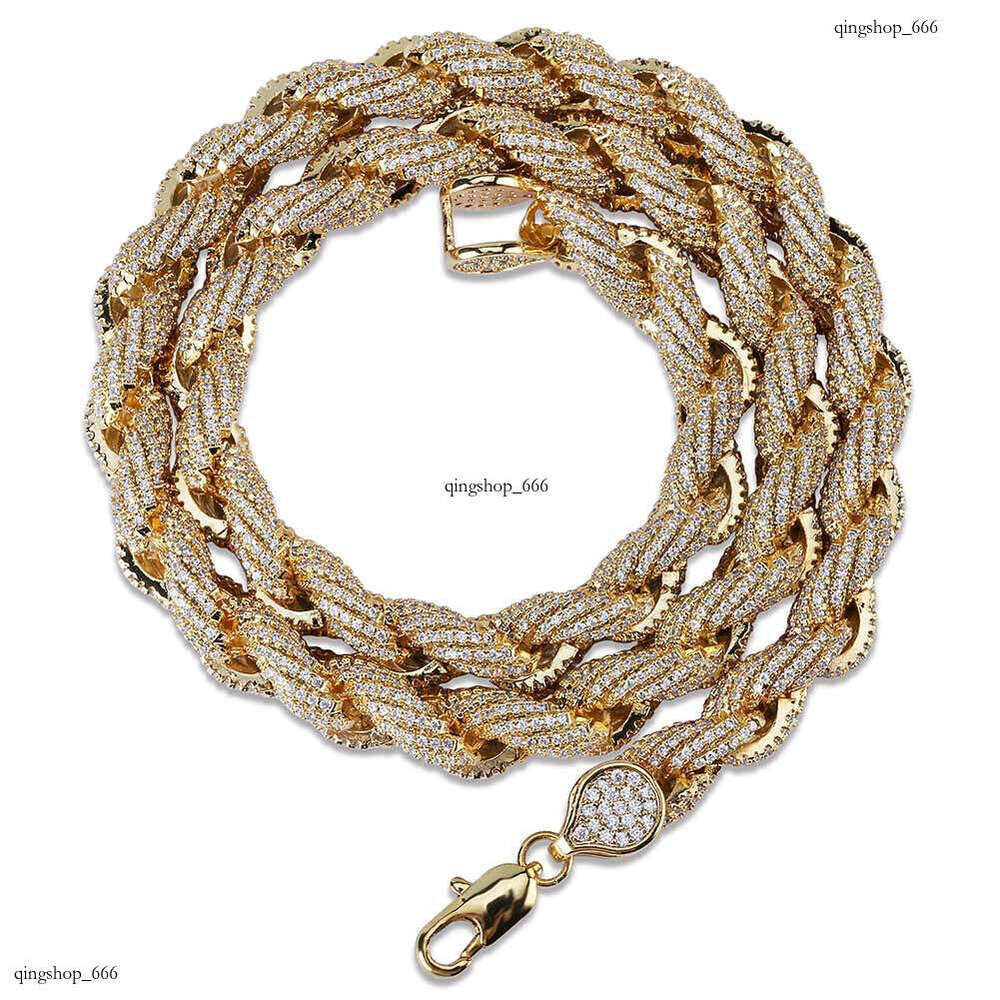 Hip Hop Sterling Silver Inlaid Dia 8mm Gold Color Twist Personality Fashion Exaggerated Lobster Clasp Men's Necklace