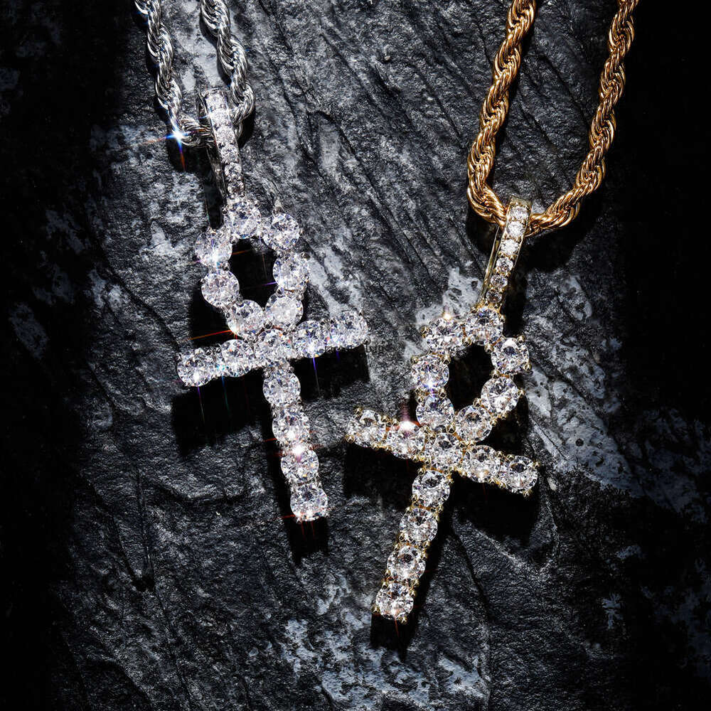 Hip Hop Cross Full Color Moissanite chain Pendant Fashion Personality Trendy Unisex Versatile Necklace Jewelry