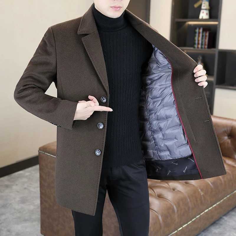 igh Quality 2025 Winter Mens Warm Woolen Coats Casual Detachable Duck Down Liner Windbreaker Puffer Jacket Thick Wool OvercoatXJ250809