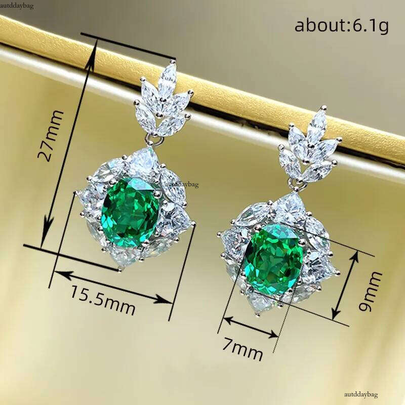 2024 Handmade Sparkling Dangle Earrings Jewelry Sterling Sier Oval Cut Emerald CZ Dia Party Women Wedding Flower Drop Earring Gift