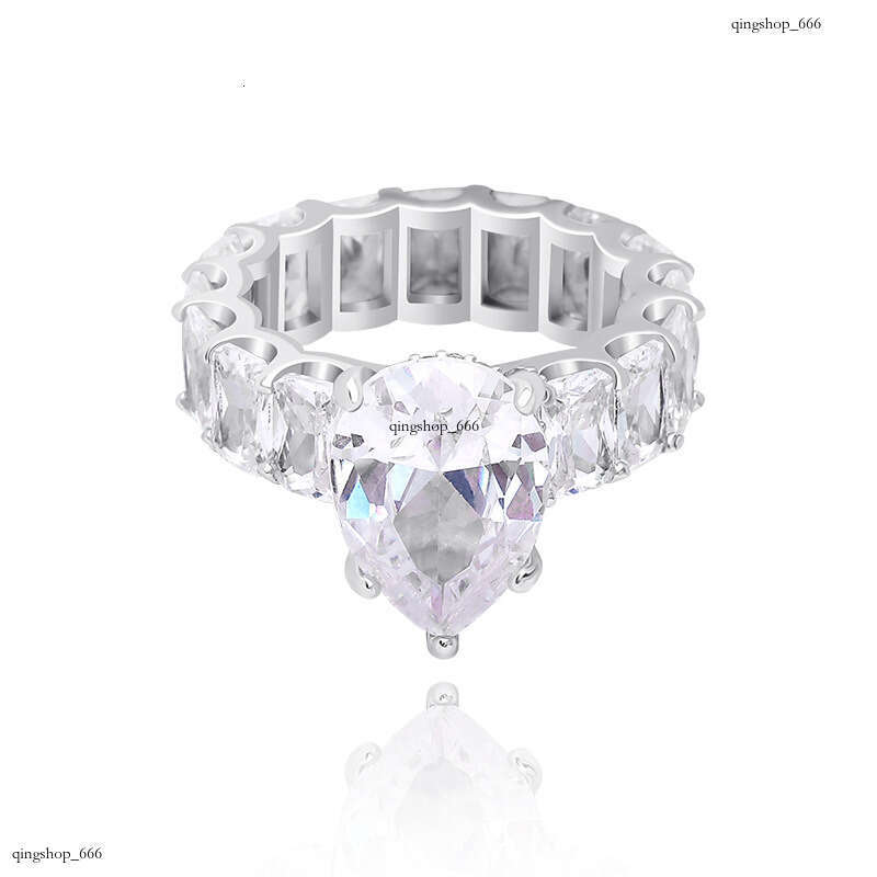 Water Drop Hip-Hop Women's Full Zircon Fashion Personality Ring Gold Jewelry
