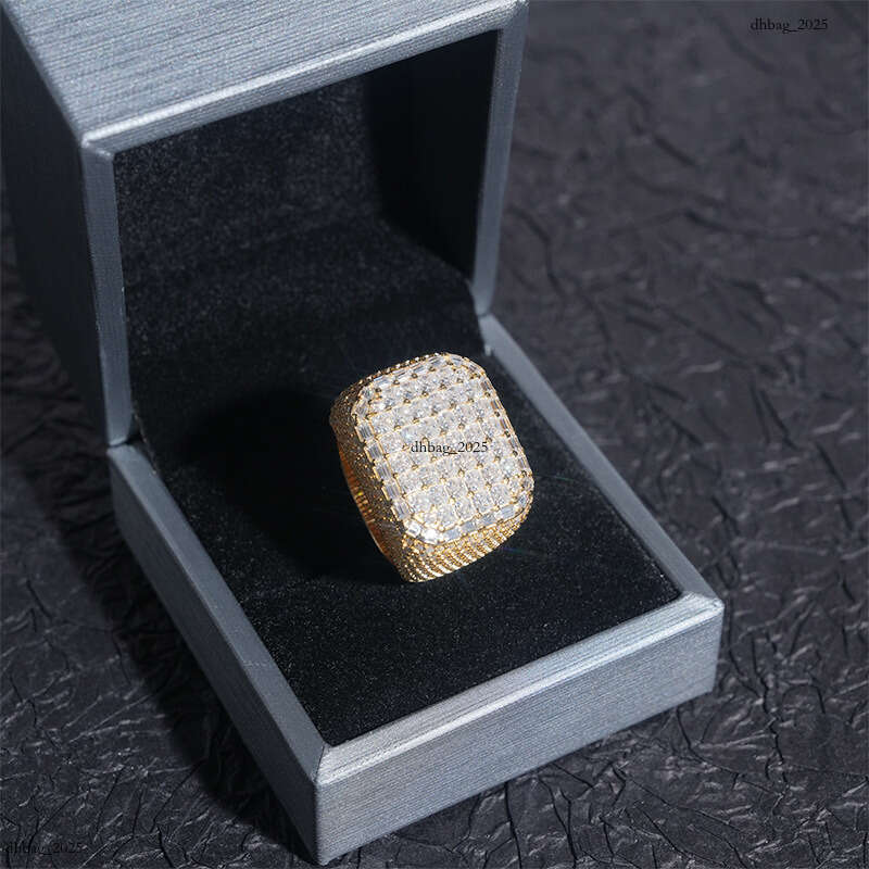 ICED OUT Men's Hip-Hop Princess Cut Moissanite Ring Silver Real Gold Plating
