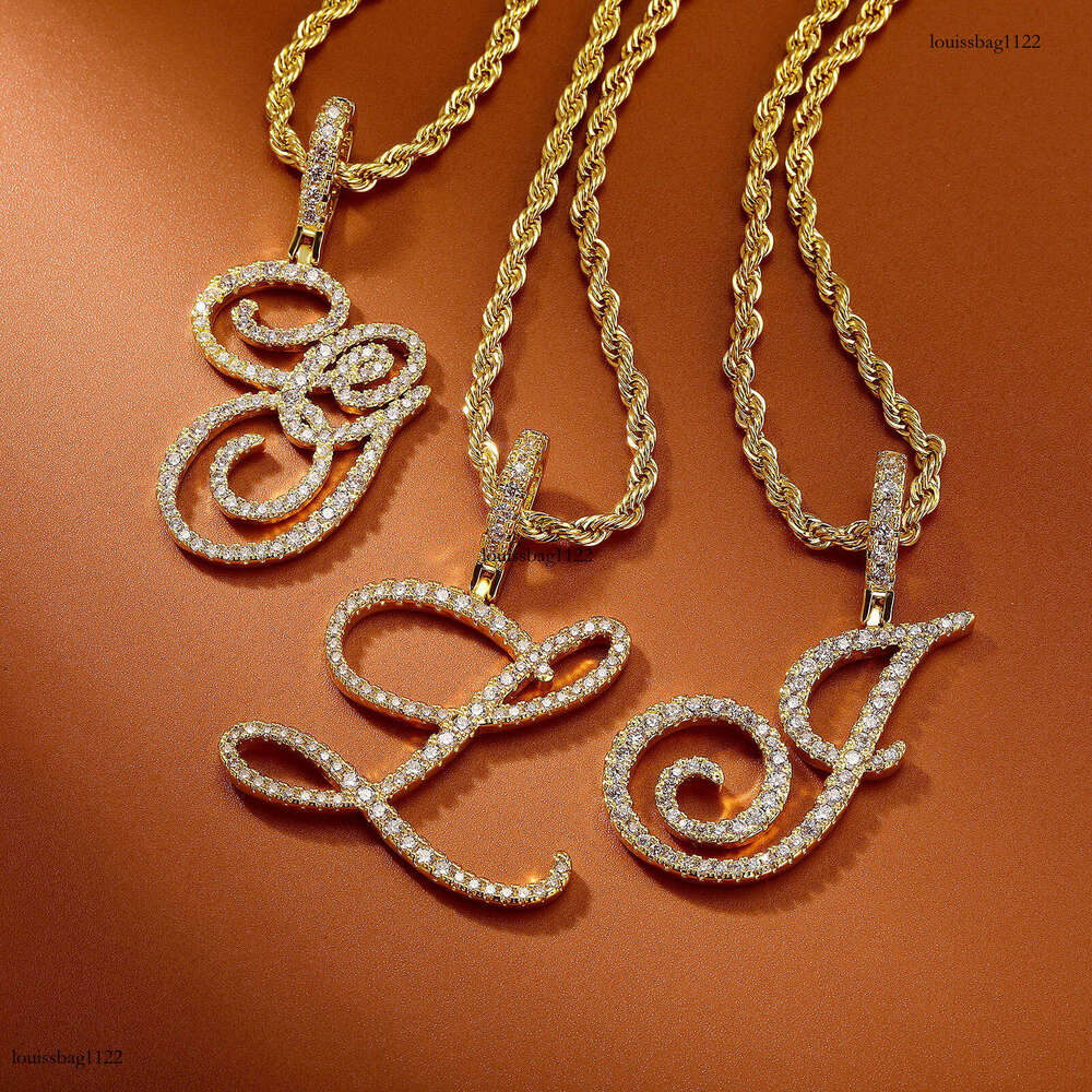 INS Cursive Artistic Letter Pendant Full Moissanite chain Personality Necklace for Men and Women Accessories