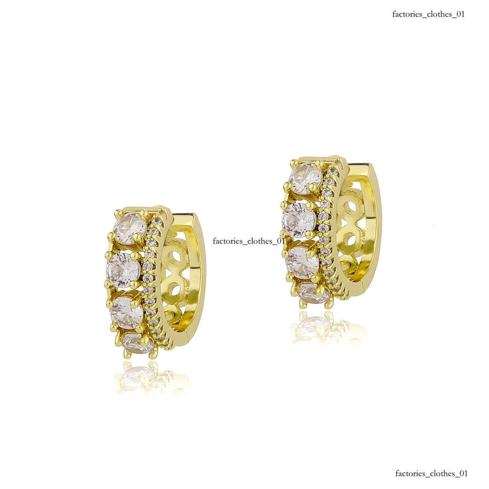 Hip-Hop Sterling Silver Zircon for Women Three-Row Versatile Earrings Personality Trendy Ear Jewelry