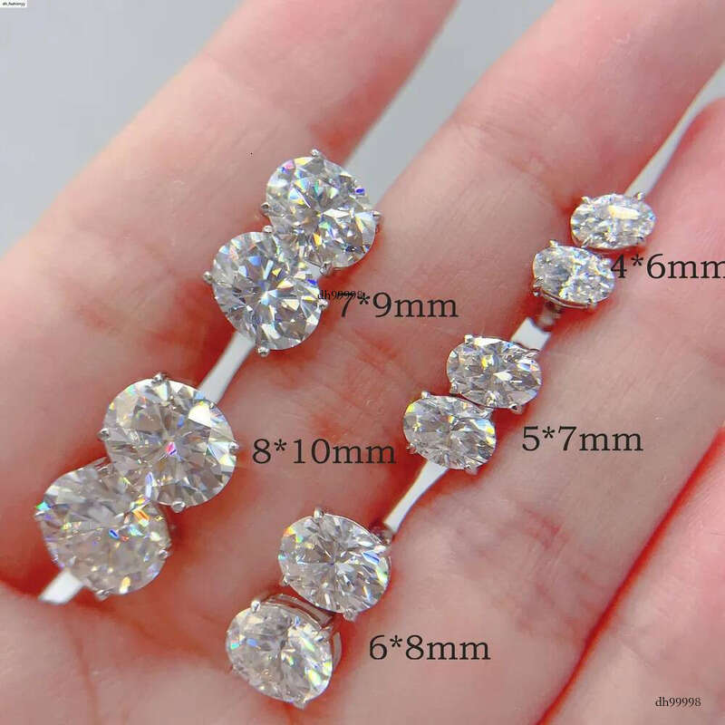 Moissanite Dia Sier Hip Hop Fashion Ear Studs Oval Shape Lab Dias Screw Back Earrings for Men Women