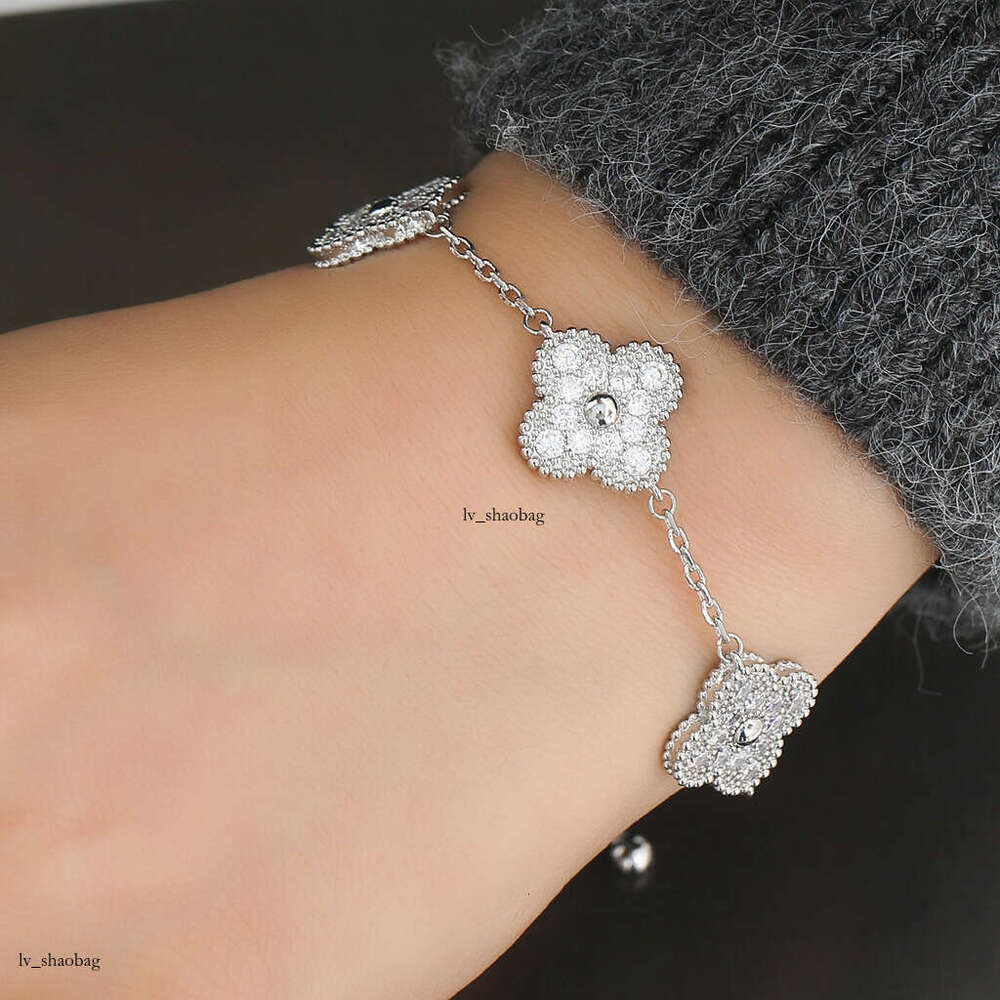 New Clover Sterling Silver Micro-inlaid Zircon Personality Trendy Women's Hip-hop Niche Accessories Flower Bracelet