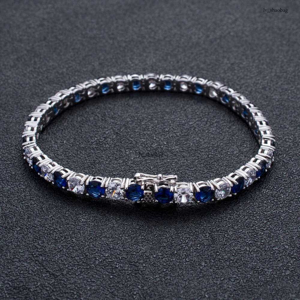 Blue White Zircon Tennis Chain Personality Trendy Brand Men's Hip Hop Bracelet