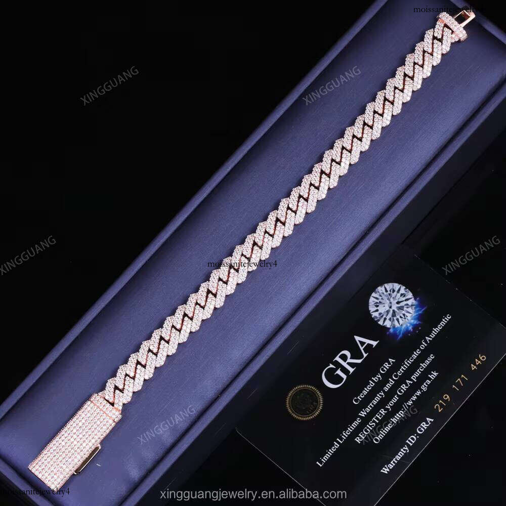 XG Pass Dia Tester Iced Out Cuban Sier Plated Gold Vvs Moissanite Bracelets for Men