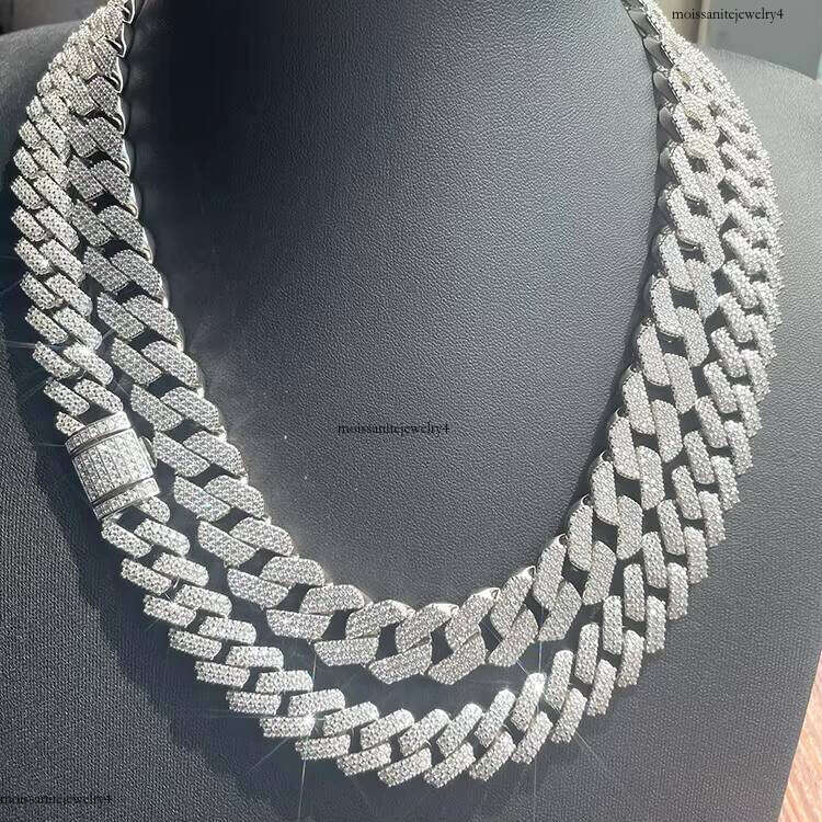 Wonderful Detail Sier Bling Jewelry 13mm 15mm 18mm Free Fire Moissanite Dia 2row Hip Hop Cuban Link