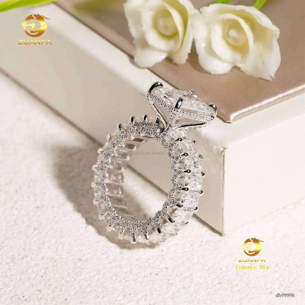 Customized Unique Wedding Bridal Jewelry Solid Sier GRA Certificates White Radiant Moissanite Dia Eternity Band Ring