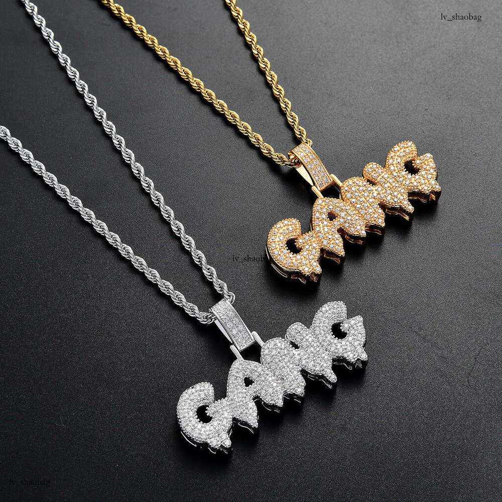 Trendy GANG Letter Hip-Hop Pendant with Moissanite chain Inlay Hipster Necklace Accessory
