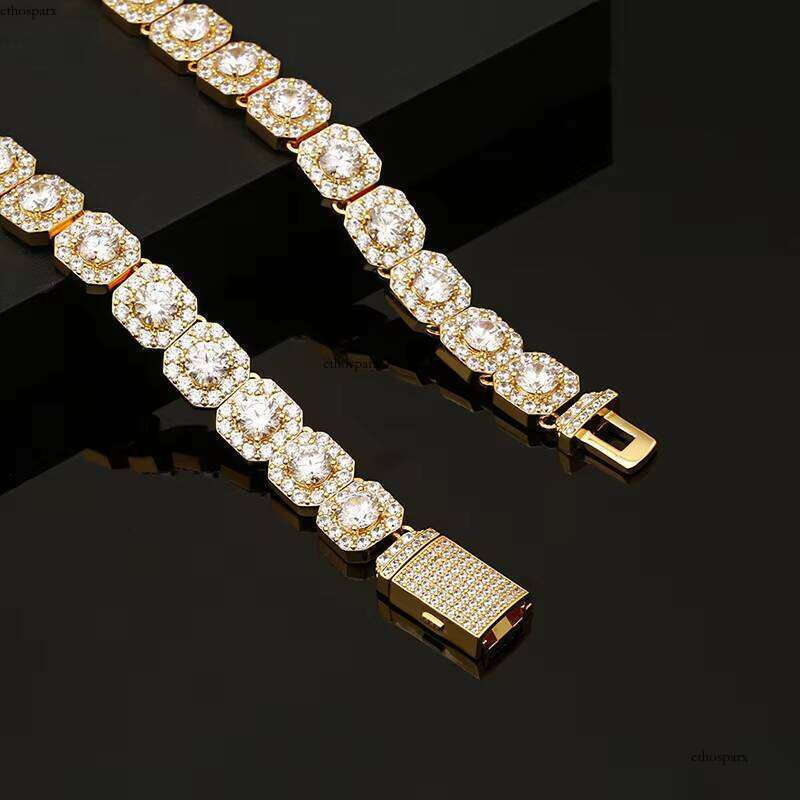 12mm Iced Out Hip Hop Square Bracelets CZ Dia Gold Men Clustered Tennis Bracelet