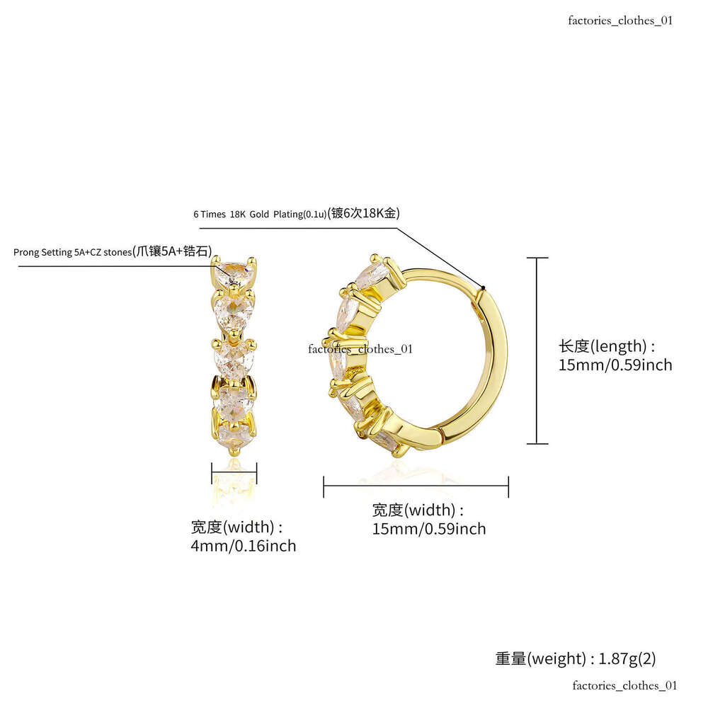 Heart-shaped Hoop Sterling Silver Zircon Bling Unisex Personality Fashion Hip-hop Earrings