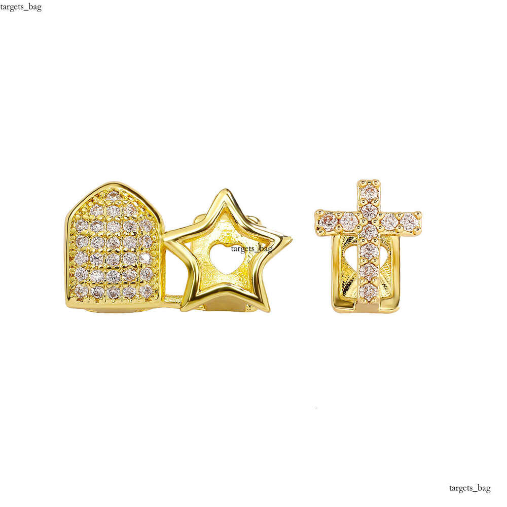 Hip-Hop TEMU Glossy Gold Heart Cross Star Teeth Set Personalized Grillz