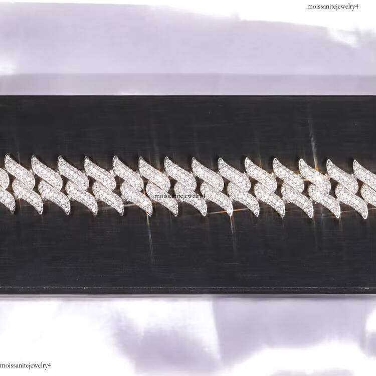 Xingguang Fashion 12mm 16mm Wide Spike Cuban Link Chain Gold Plated Iced Out Hip Hop D/VVS Moissanite Dia Jewelry Necklace