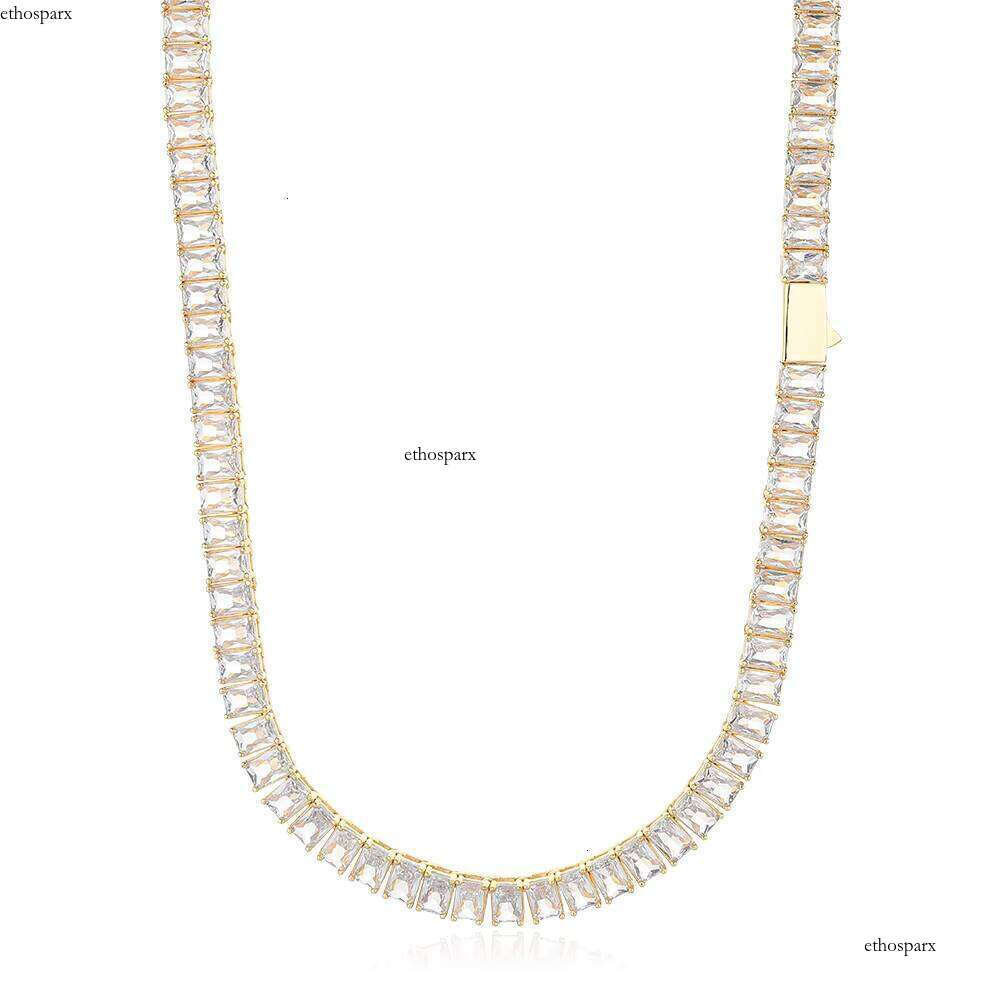 Women's Gold Plated Brass Chain Necklace 6mm Rectangular Zircon Hip Hop Fine Jewelry Tennis Chains Necklaces
