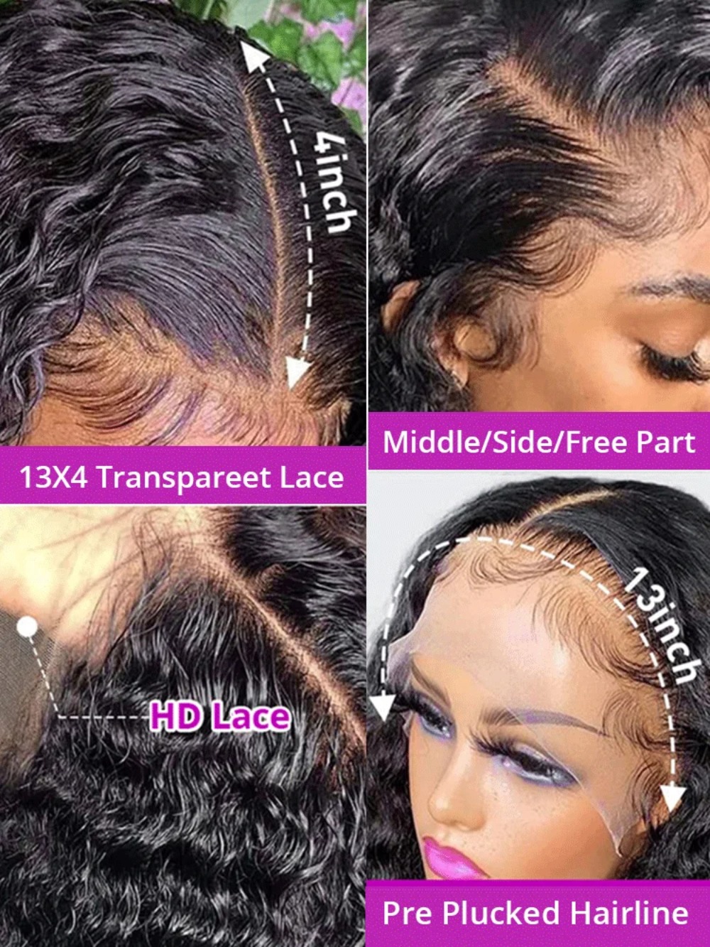 Black Curly Human Hair Wigs 13x4 HD Lace Front Wigs Deep Water Wave Lace Frontal Wigs Brazilian Hair Preplucked Ready To Wear Heat Resistant Synthetic