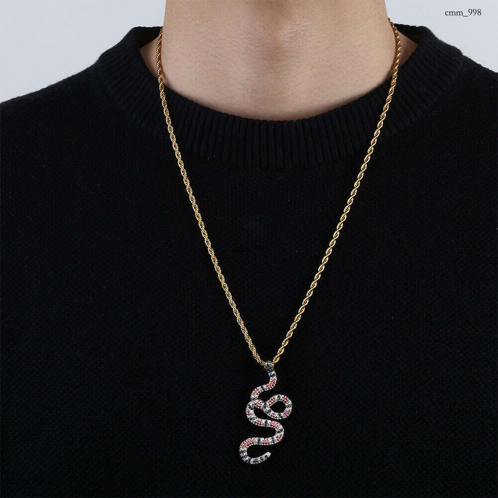 Ins New Hip-Hop Hot Micro-Paved Moissanite chain Colorful Large Snake Pendant Trendy Personality Gold Jewelry
