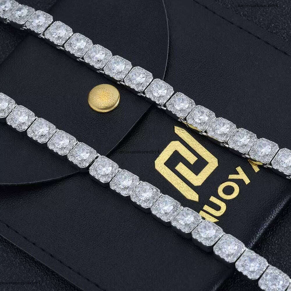 Nuoya Sterling Sier 7mm Custom VVS Moissanite Dia Cluster Tennis Chain Necklace