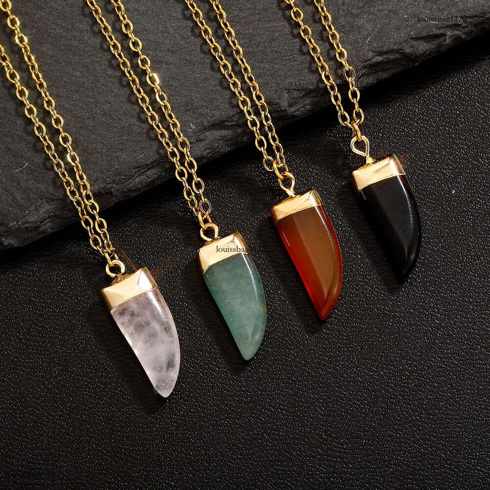 Agate Moon Natural Wolf Tooth Pendant Crystal Raw Stone Necklace