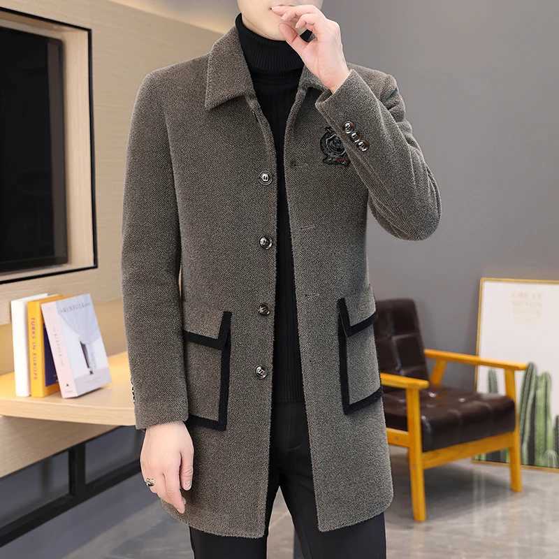 2022 Winter Imitation Mink Velvet Wool Blends Jacket Men Casual Business Long Coat Social Streetwear Slim Overcoat Windbreaker XJ250809