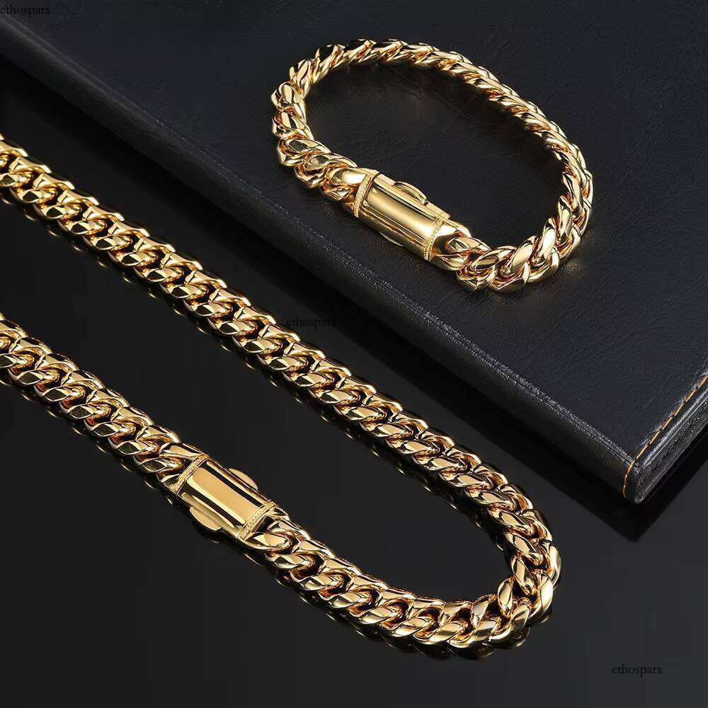 NUOYA 12mm Cuban Customized Stainless Steel Men Custom Gold Plated Bangles Bracelet