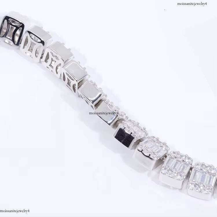 New Design 9mm Fashion Jewelry Sterling Sier GRA Baguette Moissanite Cuban Tenins Chain Necklace for Hiphop Men