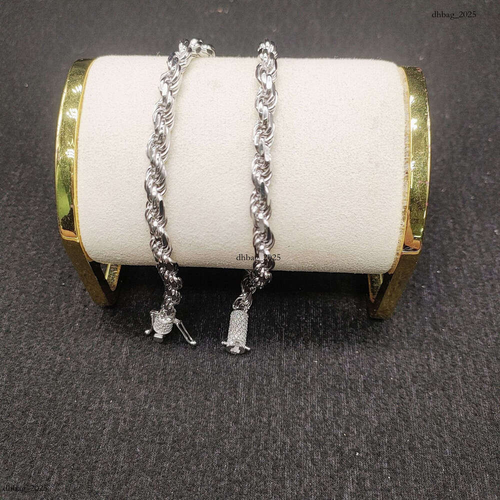 Hip Hop New S Rope 6mm Sier Inlaid Moissanite Clasp Cuban Chain Necklace