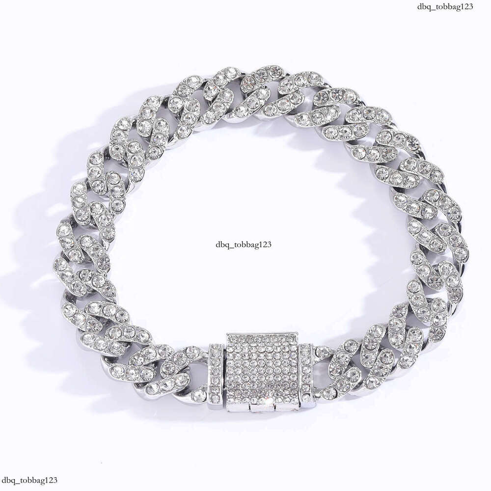Alloy 12mm Single Row Full Dia Men's Flip Clasp Hip Hop Cuban Chain Bracelet