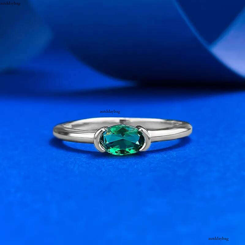 Choucong Ins Top Sell Unique Wedding Rings Simple Fine Jewelry Geunine 100% Sterling Sier Oval Cut Emerald Women Eternity Sweet Finger Ring For Lover 
